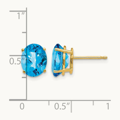 9x7mm Oval Blue Topaz Checker Earrings, 14K