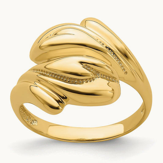 Polished Beaded Swirl Crossover Ring, 14K