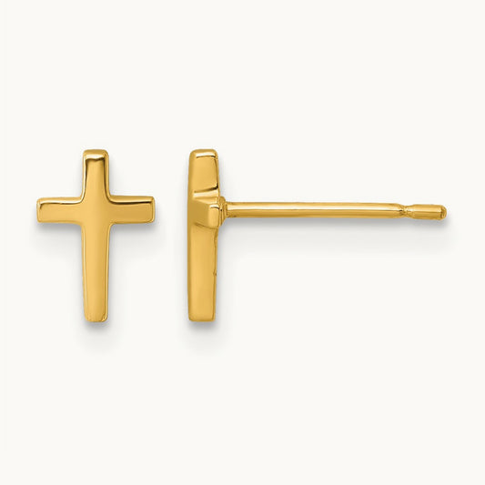 Polished Latin Cross Post Earrings, 14K