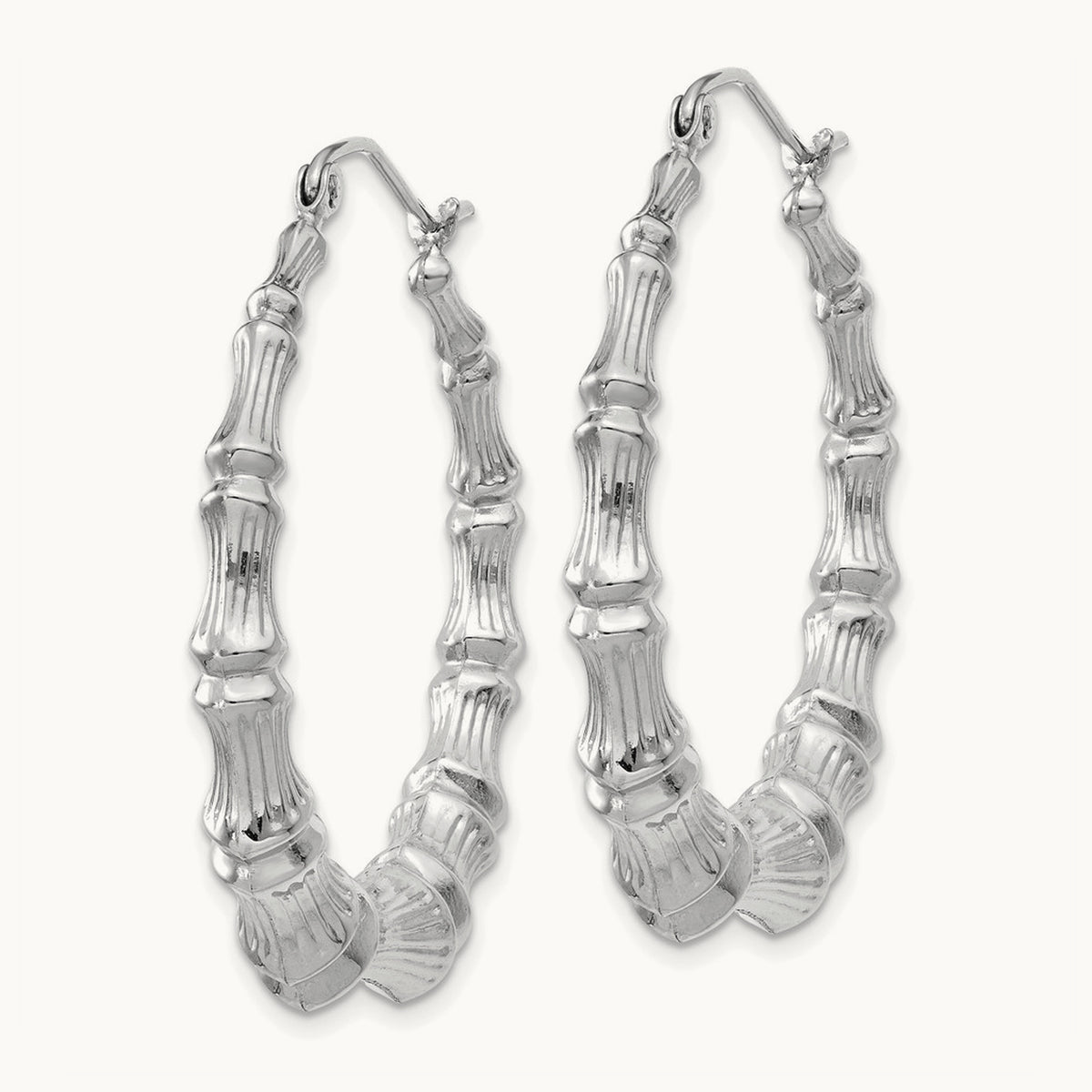 Polished Bamboo Hoop Earrings — 14K White Gold, 34.5mm