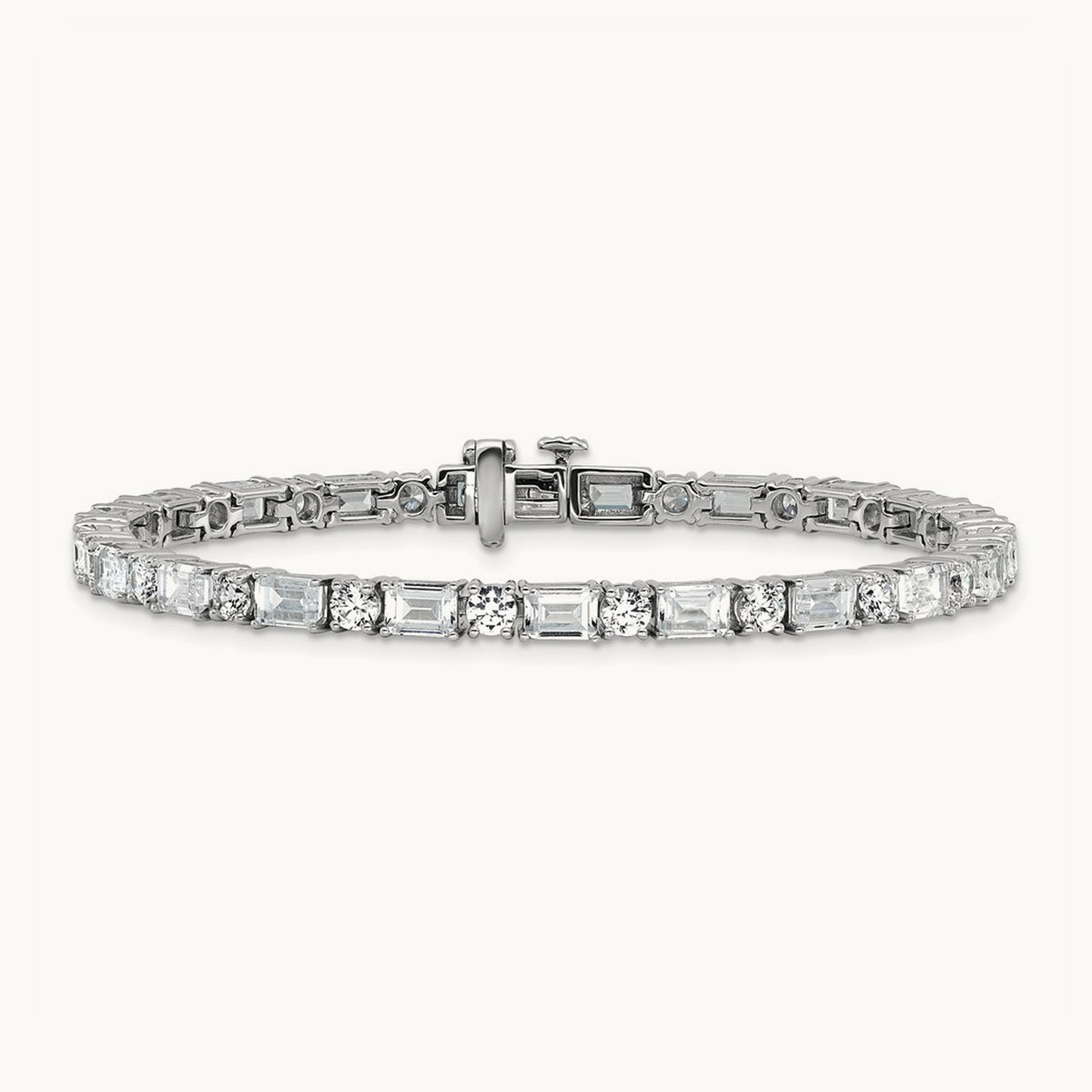 Emerald/Round Tennis Bracelet, 10.00 ct tw Lab-Grown Diamond — 14K White Gold