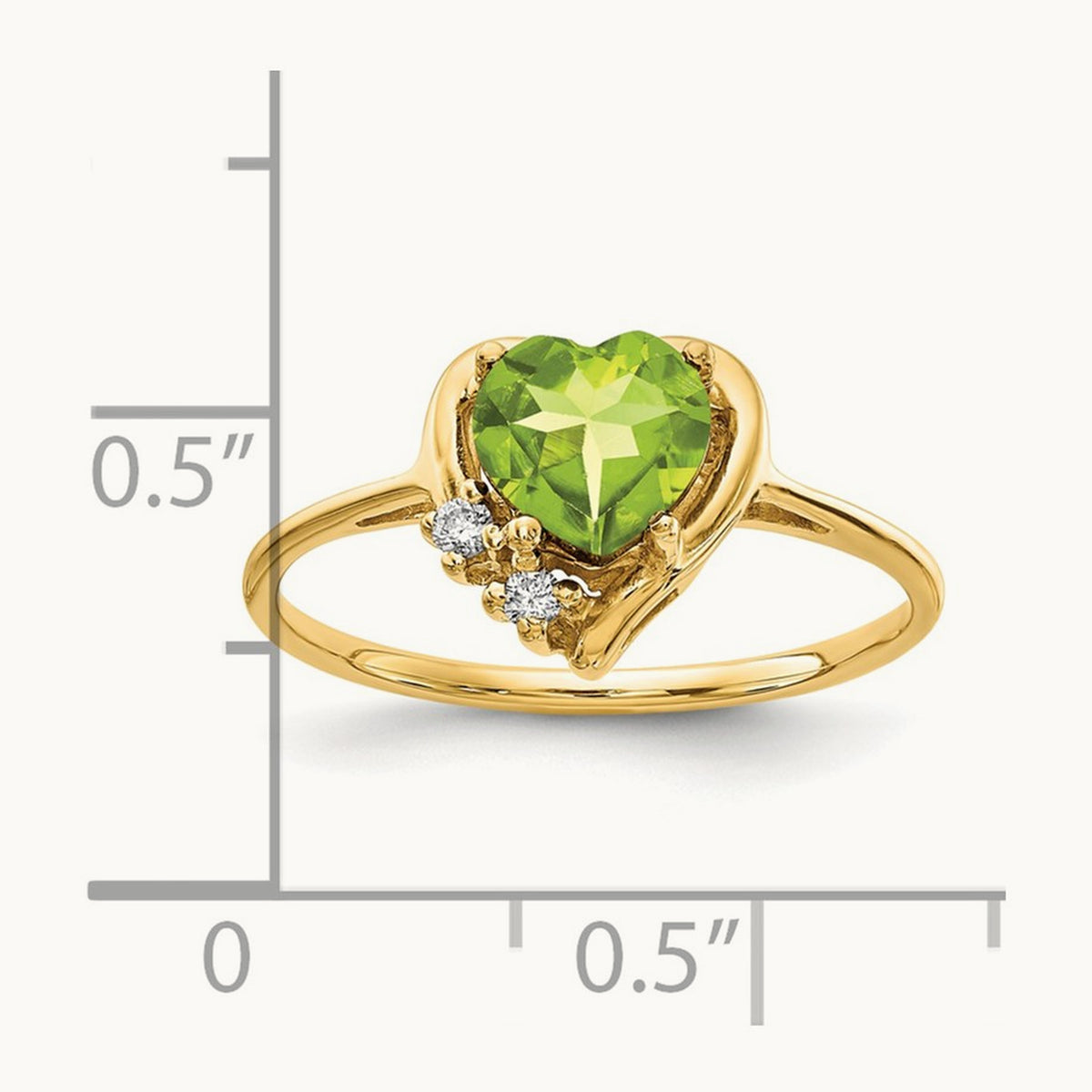 Heart Peridot AA Diamond ring, 6mm, 14K