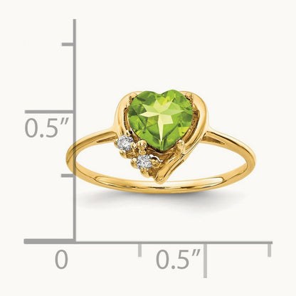Heart Peridot AA Diamond ring, 6mm, 14K