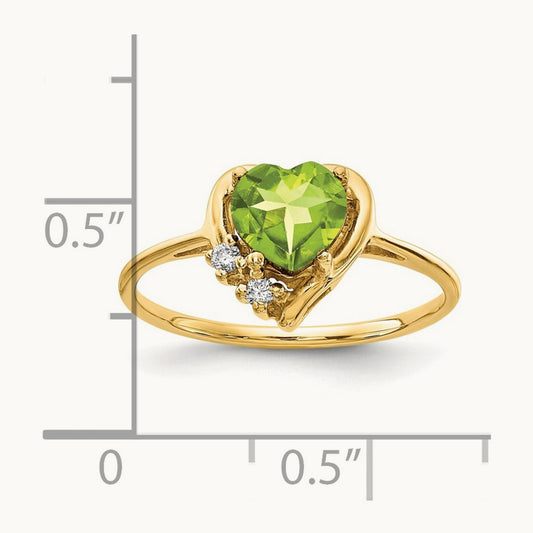 Heart Peridot AA Diamond ring, 6mm, 14K