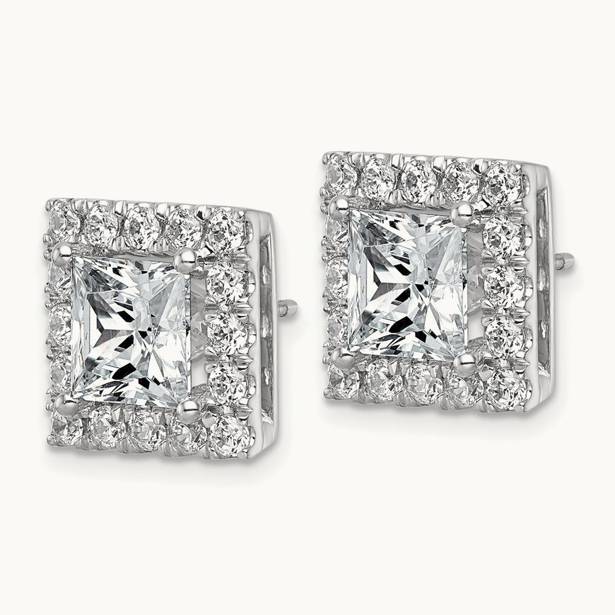 Princess Halo Post Earrings, 0.50-7.50 ct tw Lab-Grown Diamond — 6 1/2 ct, 14K White Gold