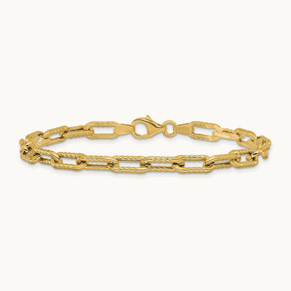 Polished and Textured Fancy Link Bracelet, 14K