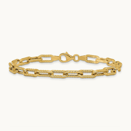 Polished and Textured Fancy Link Bracelet, 14K