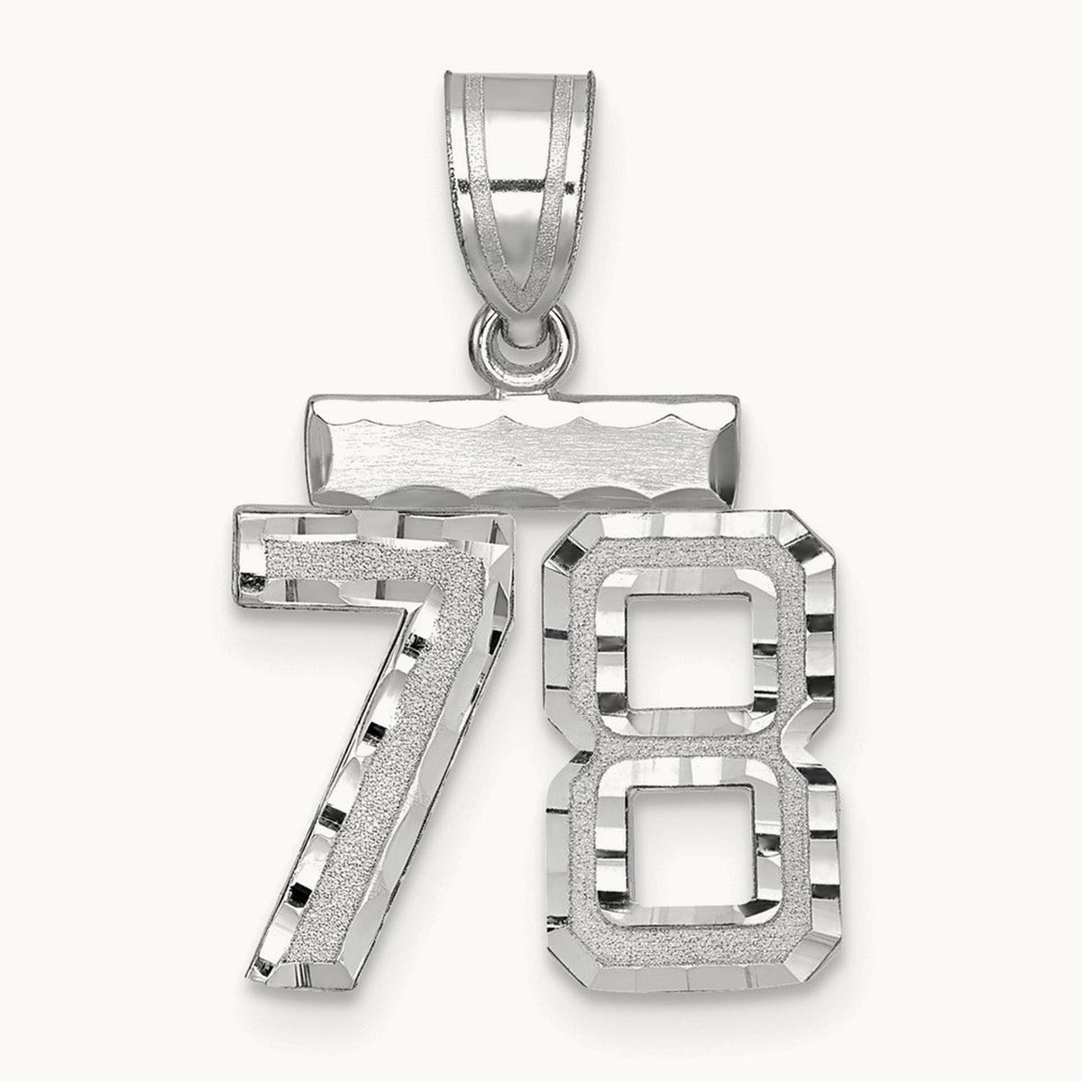 Small Brushed Diamond-cut Number 78 Charm, 14K White Gold