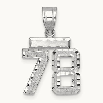 Small Brushed Diamond-cut Number 78 Charm, 14K White Gold
