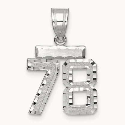 Small Brushed Diamond-cut Number 78 Charm, 14K White Gold