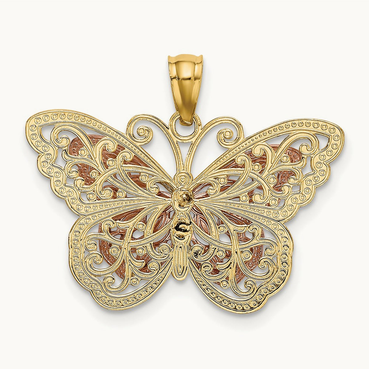 w/White Rhodium Cut-out 2-level Butterfly Pendant, 14K Two-tone