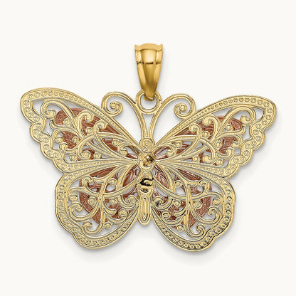 w/White Rhodium Cut-out 2-level Butterfly Pendant, 14K Two-tone