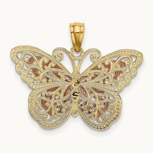 w/White Rhodium Cut-out 2-level Butterfly Pendant, 14K Two-tone