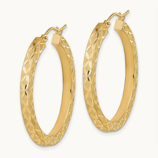 Satin Diamond-cut Hoop Earrings, 14K