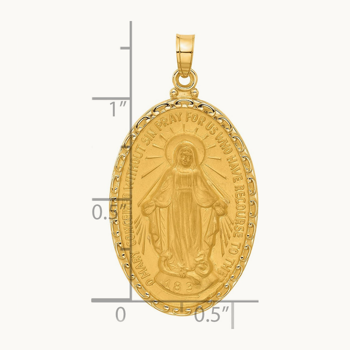 Satin and Polished Miraculous Medal Solid Oval Pendant — 36.2mm