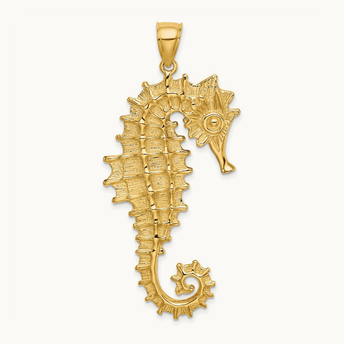 Textured 3-D Seahorse Charm, 14K