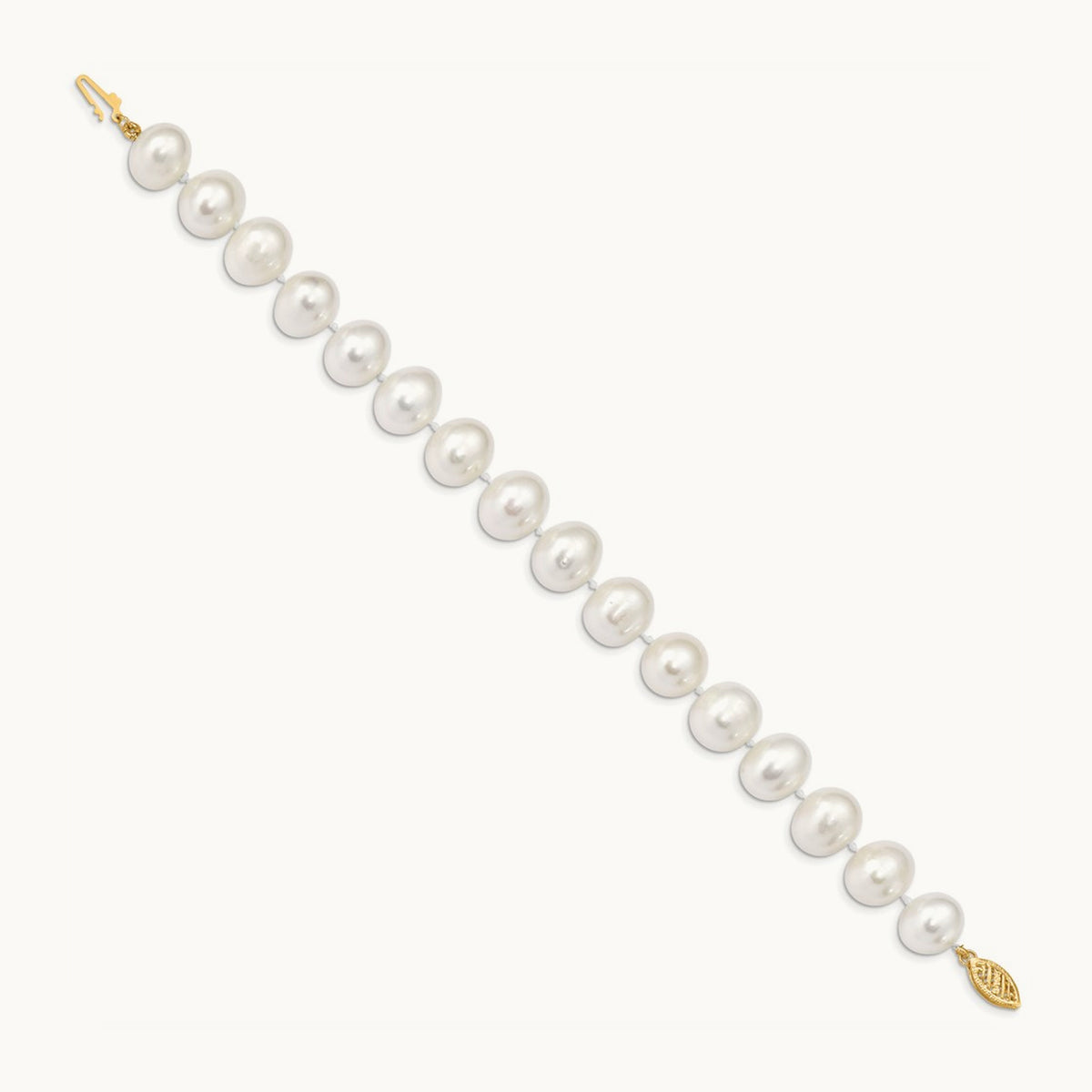 11- White Near Round Freshwater Cultured Pearl Bracelet, 14K