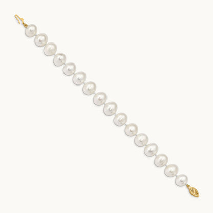 11- White Near Round Freshwater Cultured Pearl Bracelet, 14K