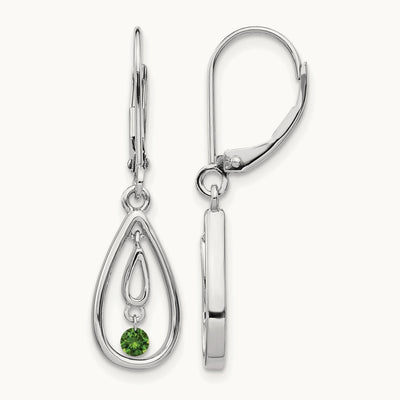 Green Diamond Leverback Earrings, 14K White Gold
