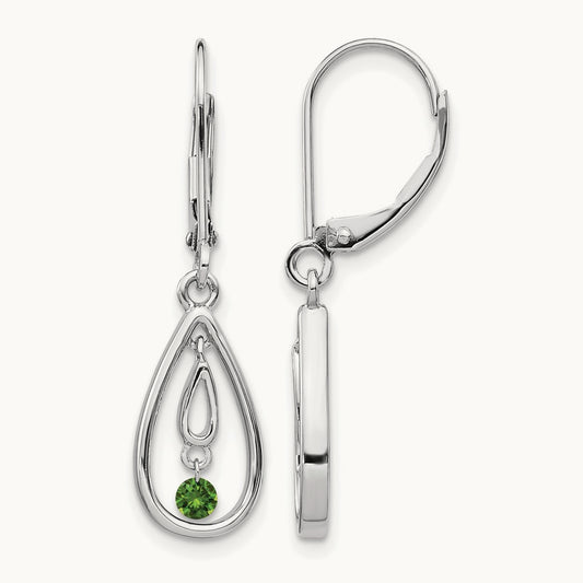 Green Diamond Leverback Earrings, 14K White Gold