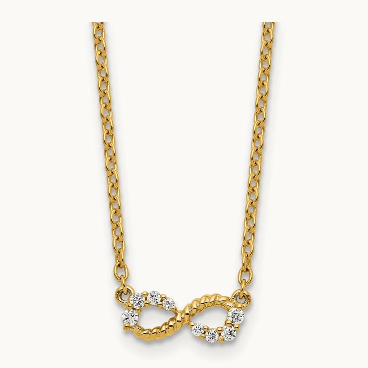 Polished and Beaded Diamond Infinity Necklace, 14K