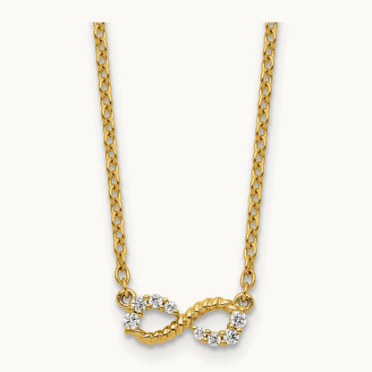 Polished and Beaded Diamond Infinity Necklace, 14K
