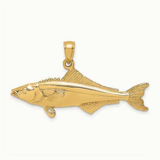 3-D Polished Cobia Fish Charm, 14K