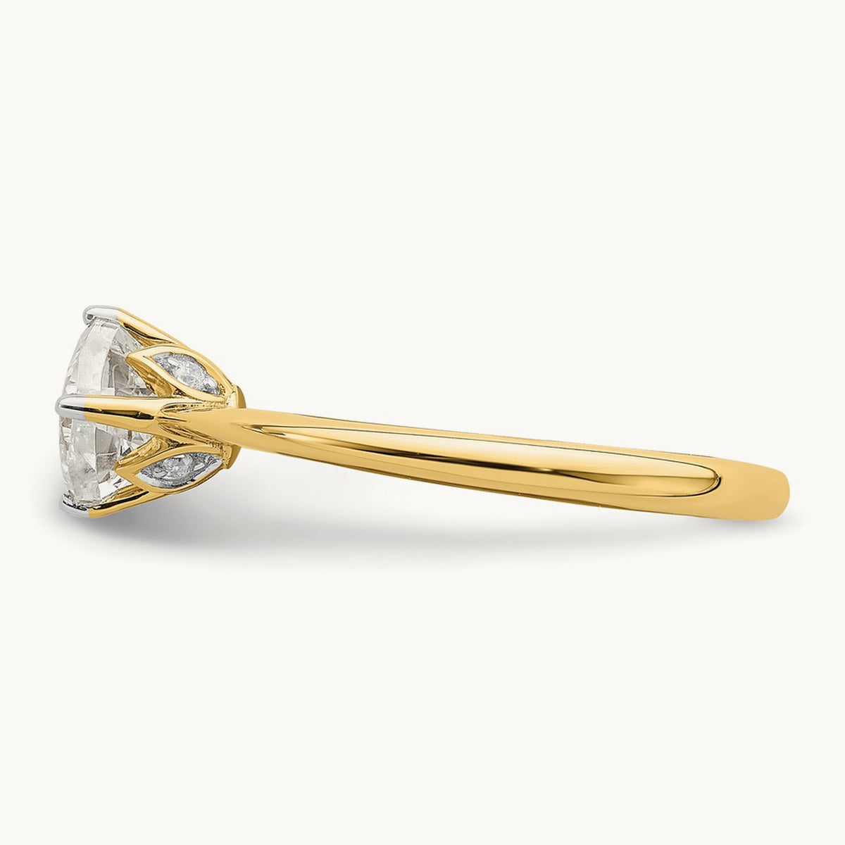 Polish 1ct Cushion Leaf Design Semi-Mount Dia Ring, 14K