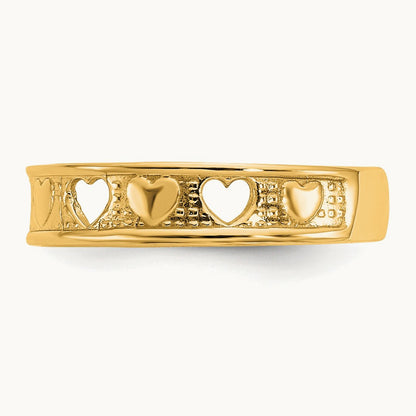 Polished with Hearts Toe Ring — 14K Yellow Gold