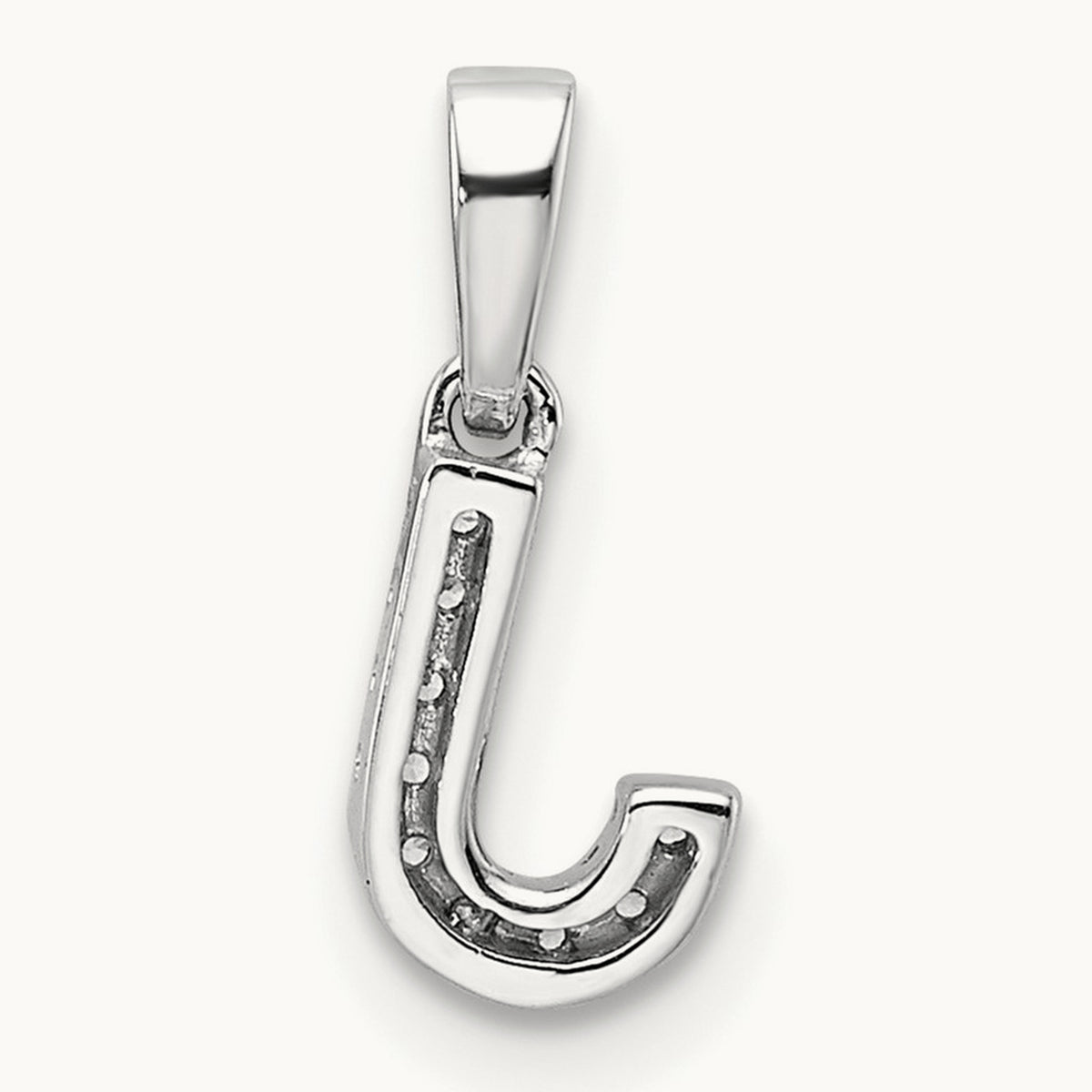 Diamond Initial with Bail Pendant — 14K White Gold, J