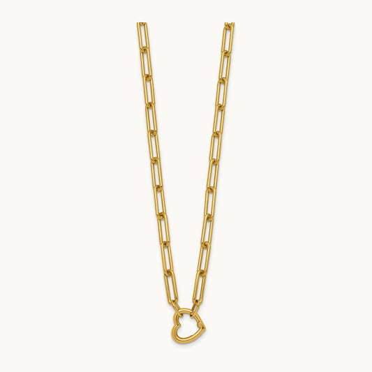 Polished Heart Clasp 17.5in Paperclip Necklace, 14K