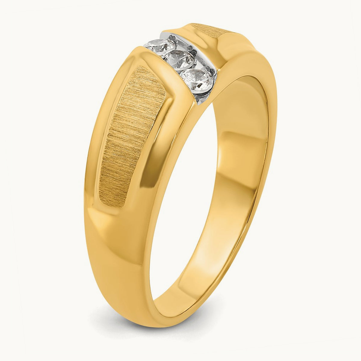 Men's Polished and Satin 3-Stone Diamond Ring — 14K Yellow Gold & Rhodium, 0.27 ct