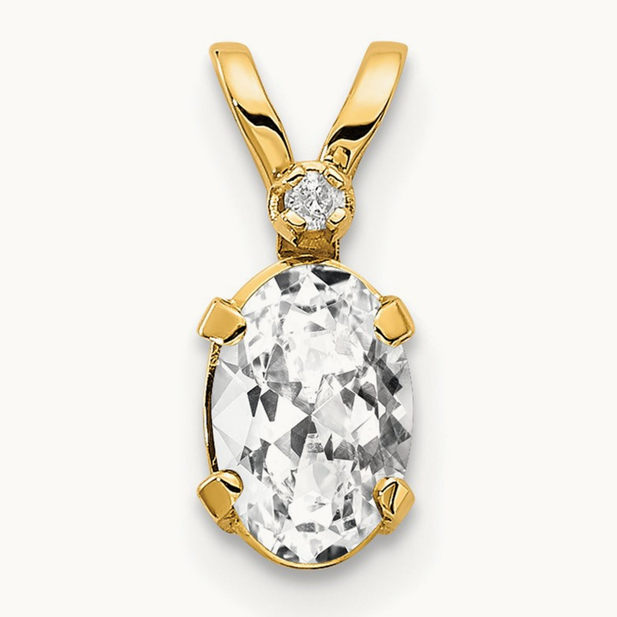 Diamond & White Topaz Birthstone Pendant — 14K Yellow Gold