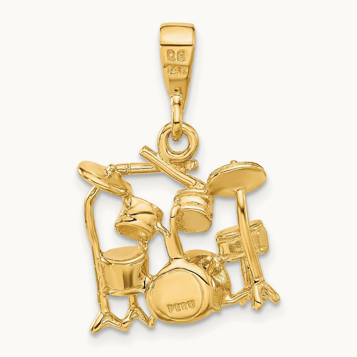 3D Drum Set Charm, 14K