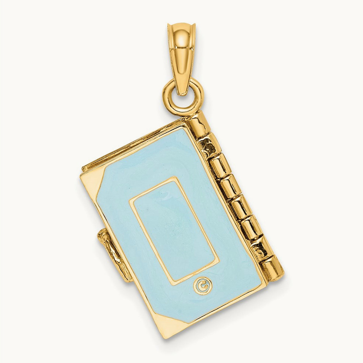 3-D Blue Enamel Bible Book w/ Moveable Pages Charm, 14K