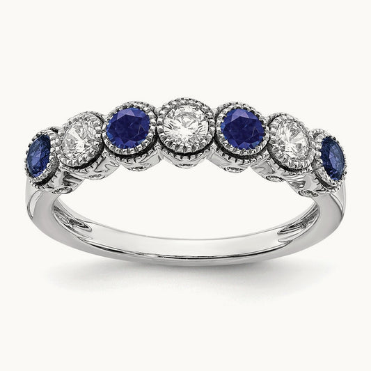 Created Blue Sapphire Ring, 0.50 ct tw Lab-Grown Diamond
