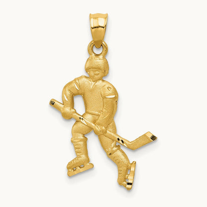 Satin D/C Hockey Player Pendant, 14K