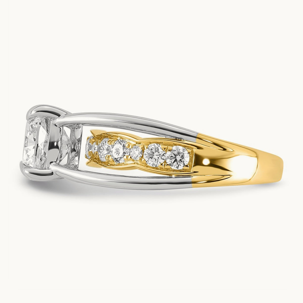14ktt Certified Cushion Center Lab Grown Diamond VS+ F+ Ring — 14K Two-Tone Gold, 3.09 ct tw
