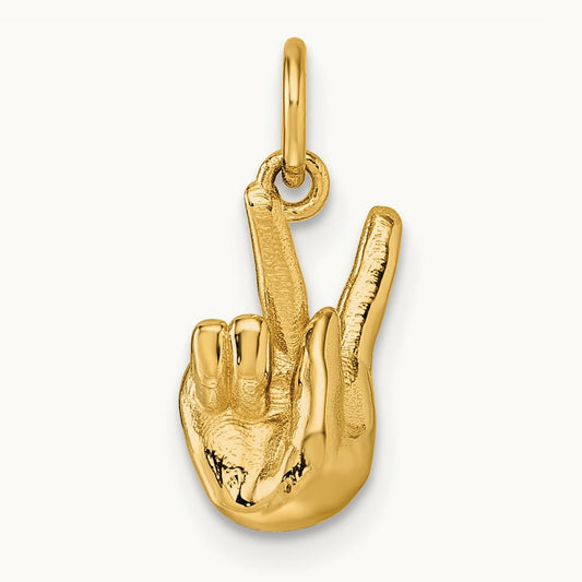 American Sign Language Alphabet Fingerspelling Sign K Pendant, 14K