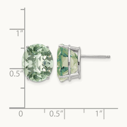 12x10 Oval Checker-Cut Green Quartz Earrings, 14K White Gold