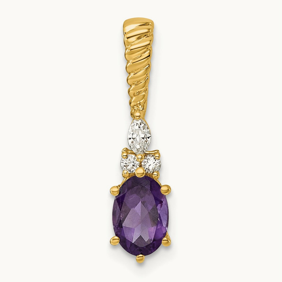 Polished Diamond and Amethyst Twisted Chain Slide — 14K Yellow Gold