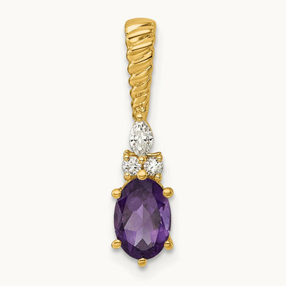 Polished Diamond and Amethyst Twisted Chain Slide — 14K Yellow Gold