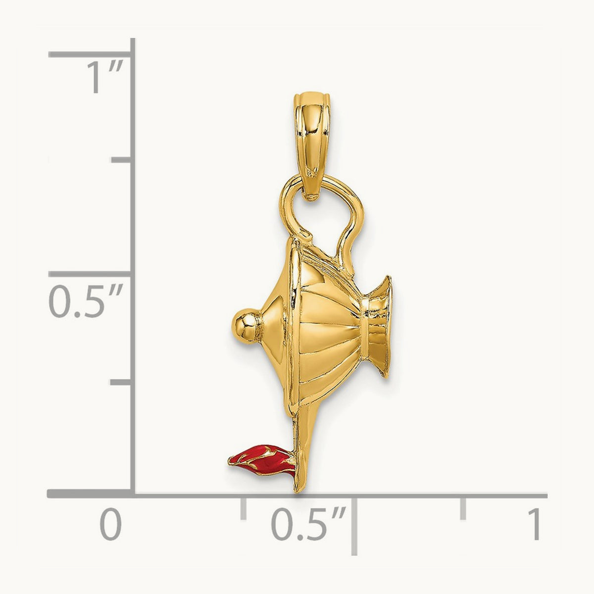 W/ Red Enamel Polished 3-D Genie Lamp Charm, 14K