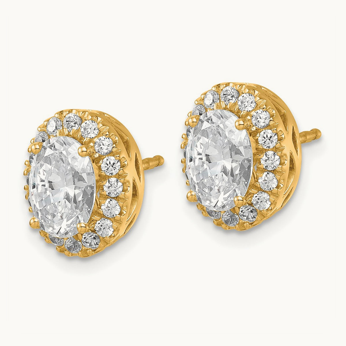 Oval Halo Post Earrings, 2.50 ct tw Lab-Grown Diamond — VS/SI (Great), 14K Yellow Gold