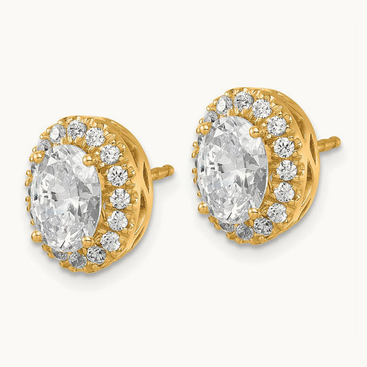 Oval Halo Post Earrings, 2.50 ct tw Lab-Grown Diamond — VS/SI (Great), 14K Yellow Gold