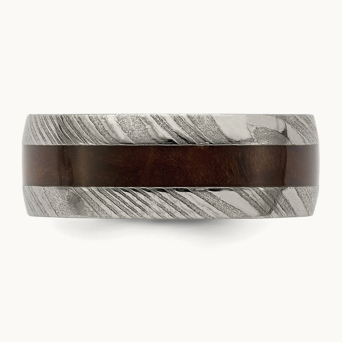 Damascus Steel Polished with Ebony Wood Inlay Band, 8mm