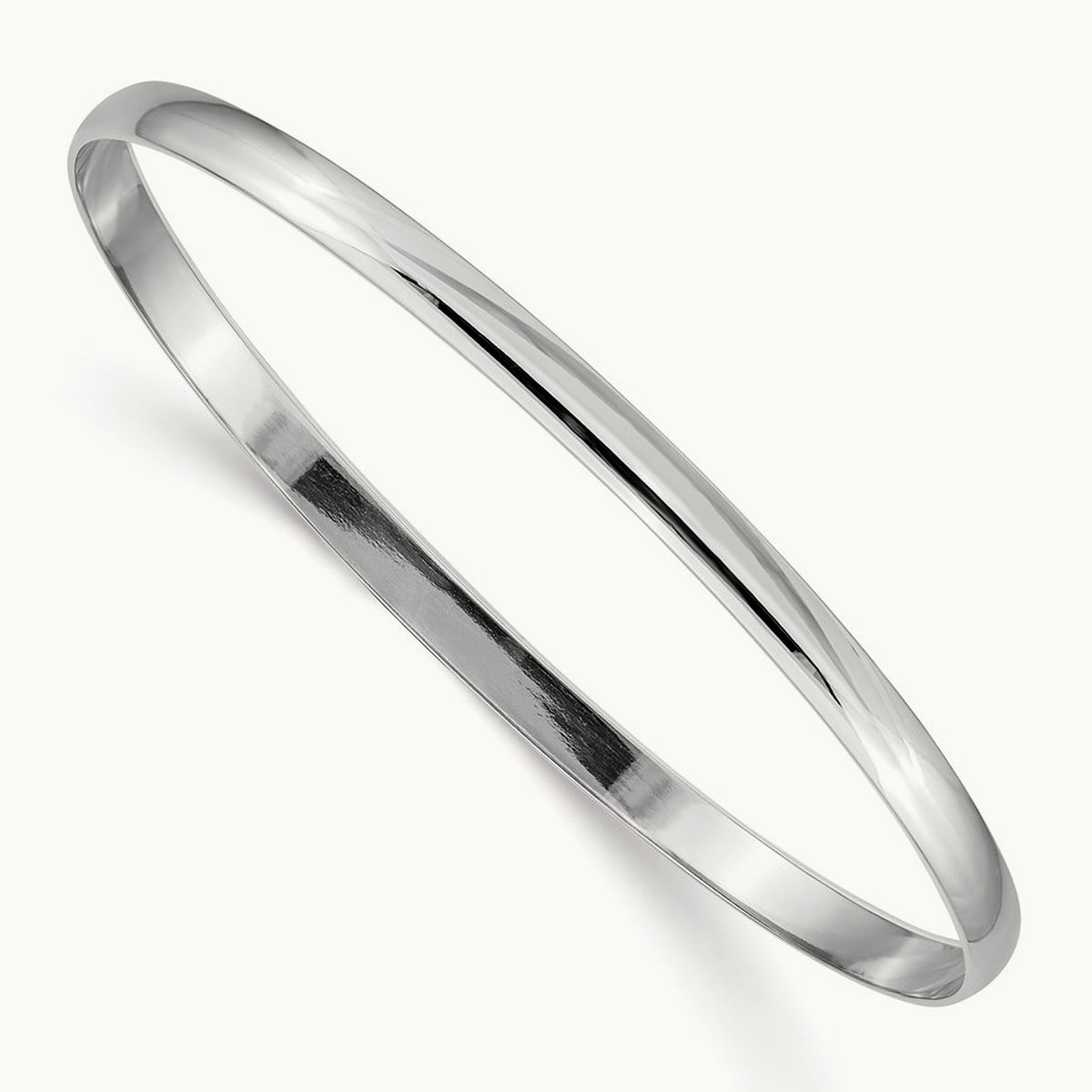 Solid Polished Half-Round Slip-On Bangle — 14K White Gold, 4mm