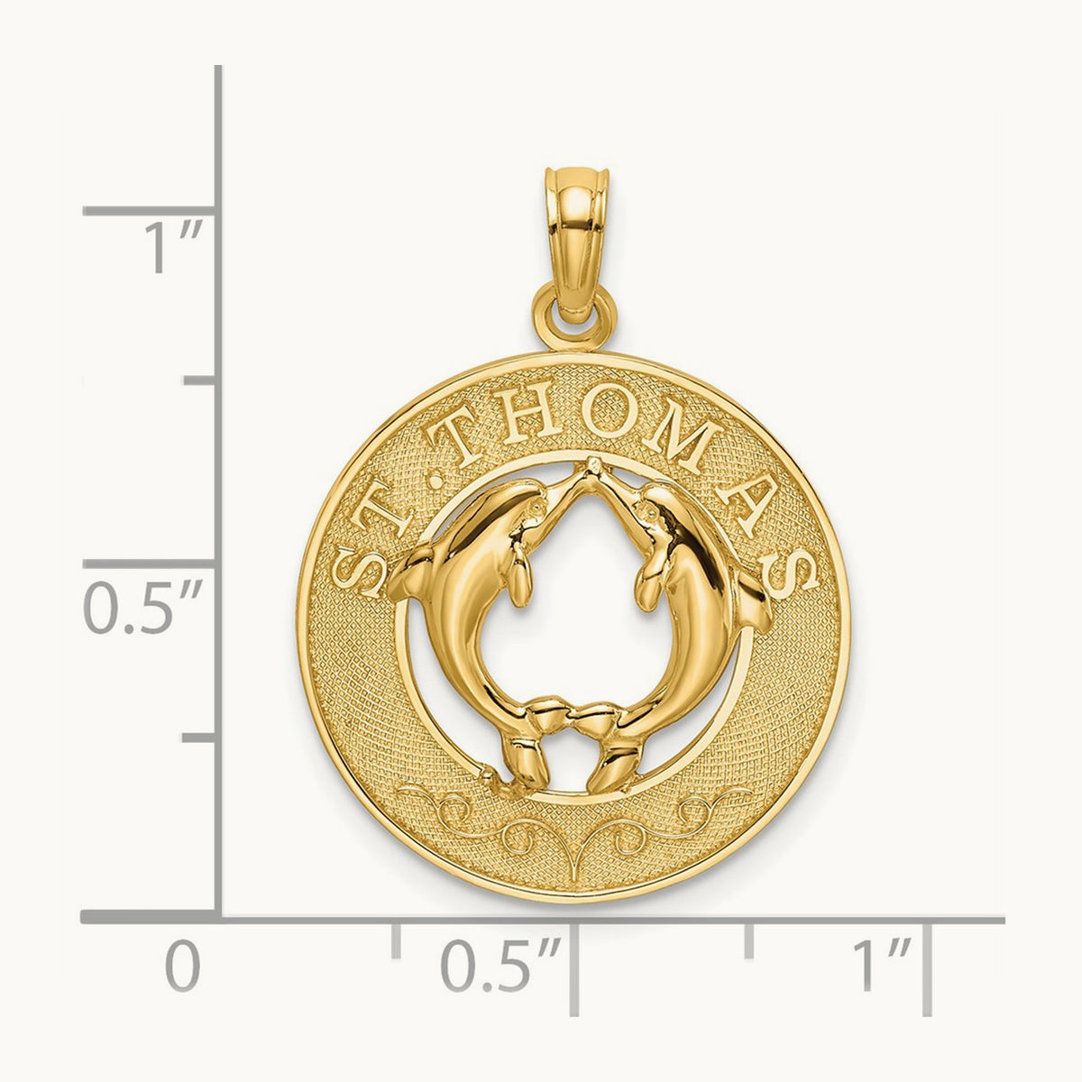 ST. THOMAS w/ Dolphins Round Charm, 14K