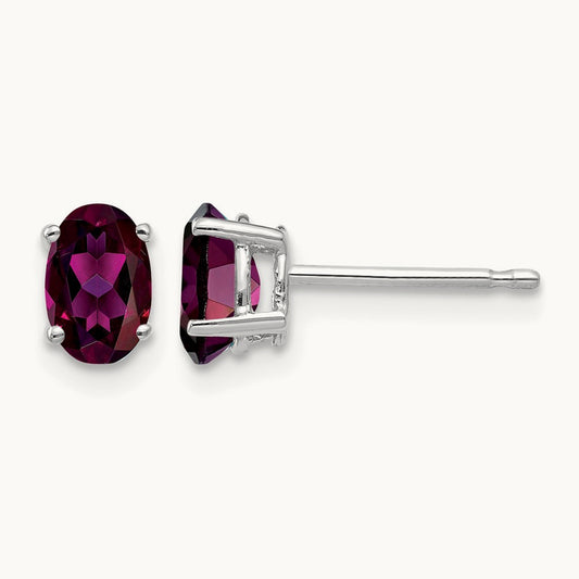 6x4mm Oval Rhodolite Garnet Earrings, 14K White Gold