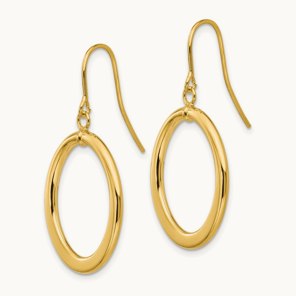 Polished Tapered Flat Oval Dangle Earrings, 14K